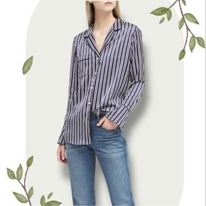Banana Republic Navy Striped Button Down Pajama-Style Shirt Blouse- Small